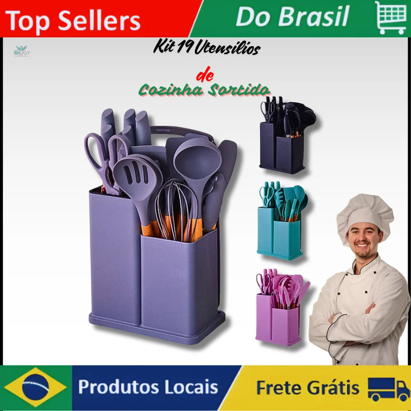 Kit Completo com 19 Utensílios Essenciais de Cozinha-Ferramentas de Alta Qualidade para Facilitar o Seu Dia a Dia