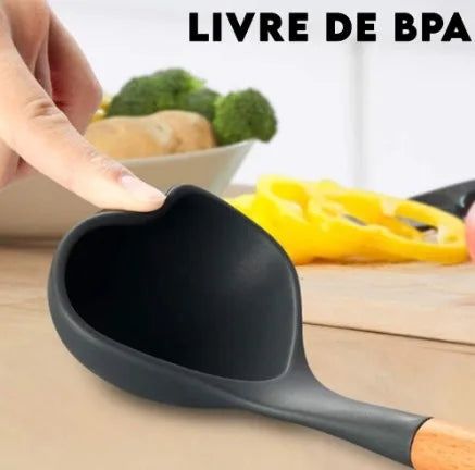 Kit Jogo 12 Peças Utensílios de Cozinha Silicone Colher Espátula de cozinha Livre de BPA Antiaderente com Suporte