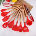 Kit Jogo 12 Peças Utensílios de Cozinha Silicone Colher Espátula de cozinha Livre de BPA Antiaderente com Suporte