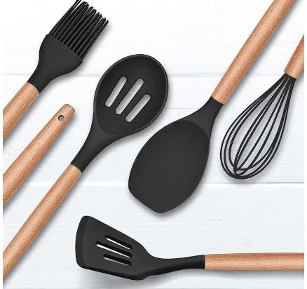 Kit Jogo 12 Peças Utensílios de Cozinha Silicone Colher Espátula de cozinha Livre de BPA Antiaderente com Suporte