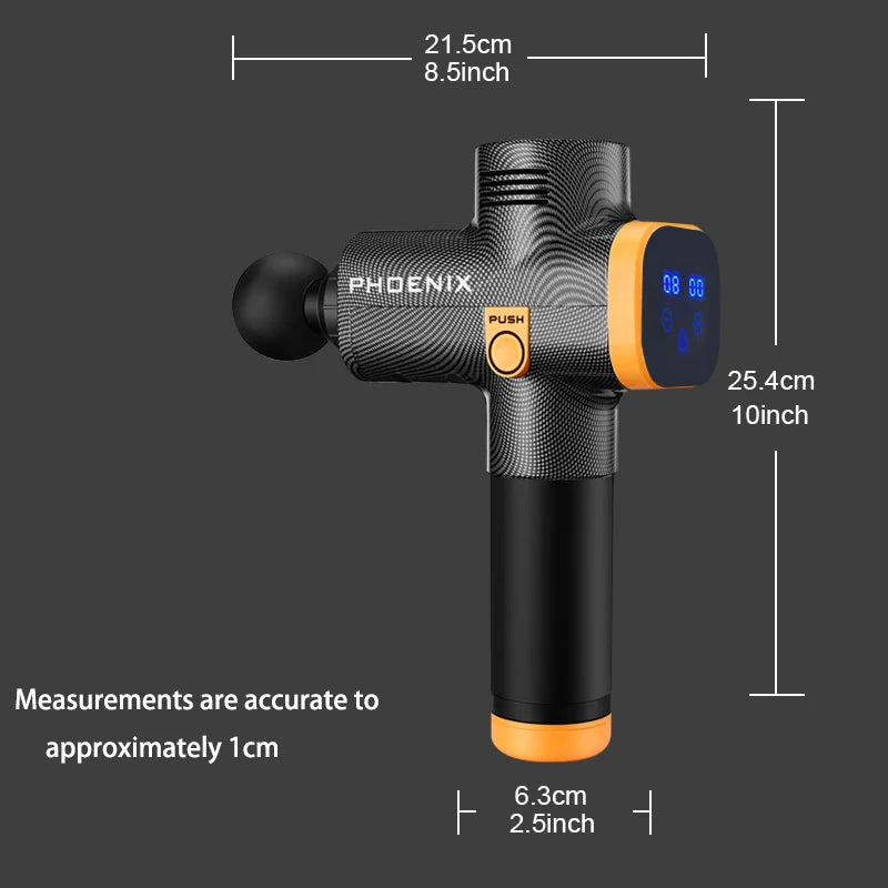 Phoenix A2 Massagem Pistola Relaxamento Muscular Massageador de Tecido Profundo Vibrador Dinâmico Costas Portátil Display Portátil Pistola de Massagem de Fáscia