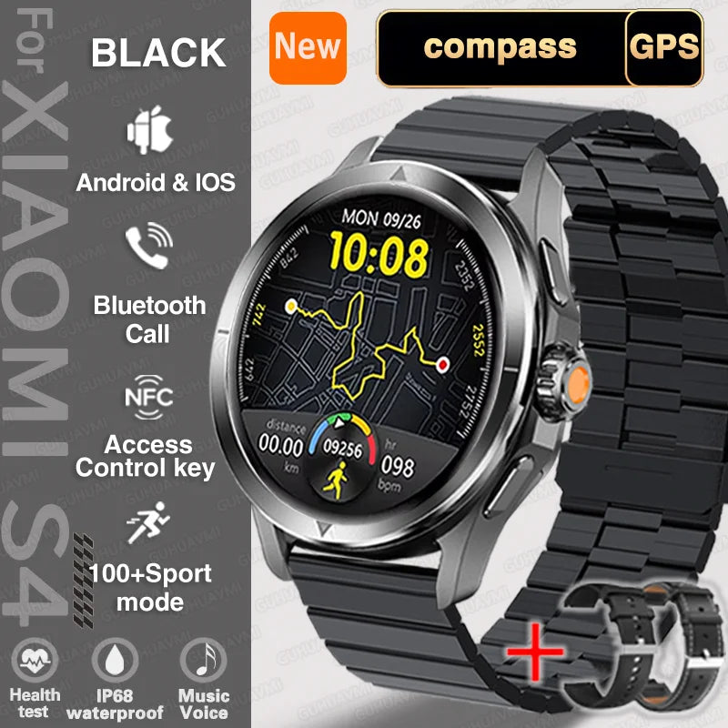 Relogio Funções xiaomi s4 ultra esportes ao ar livre relógio inteligente masculino tela amoled nfc gps bússola freqüência cardíaca à prova dwaterproof água bluetooth chamada smartwatch