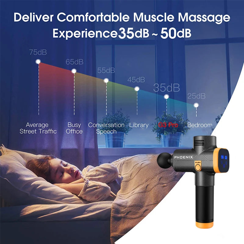 Phoenix A2 Massagem Pistola Relaxamento Muscular Massageador de Tecido Profundo Vibrador Dinâmico Costas Portátil Display Portátil Pistola de Massagem de Fáscia