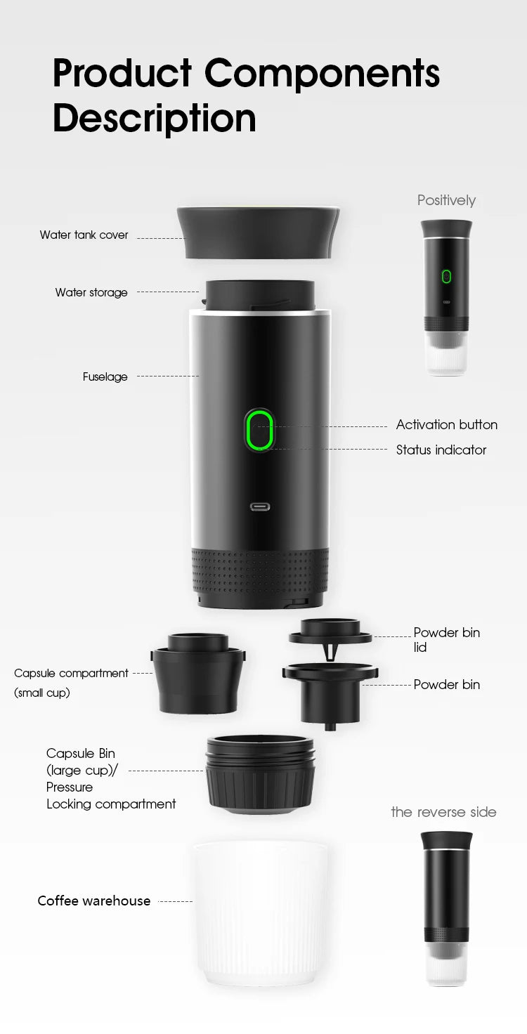 Máquina de café expresso portátil elétrica sem fio para carro e casa acampamento cafeteira 3-em-1 cápsula em pó viagem cafeteira