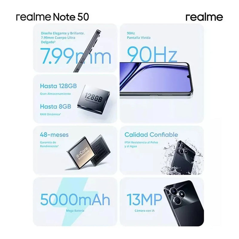 Realme Note 50 Smartphone 6.74''3+64GB 90Hz Display 5000mAh Ultra Slim 13MP AI Camera Celular Poderoso