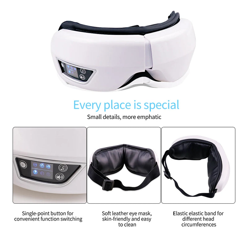 Instrumento de massagem ocular Vibração Airbag Pressão Compressa quente Massageador ocular Bluetooth Música Relax Fadiga Cuidados com os olhos Dobrável