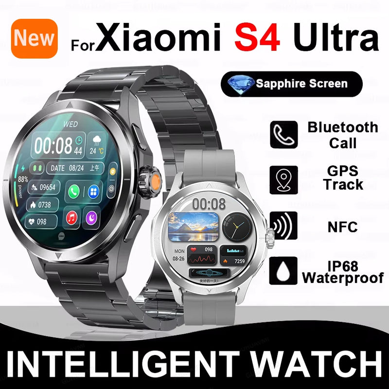 Relogio Funções xiaomi s4 ultra esportes ao ar livre relógio inteligente masculino tela amoled nfc gps bússola freqüência cardíaca à prova dwaterproof água bluetooth chamada smartwatch