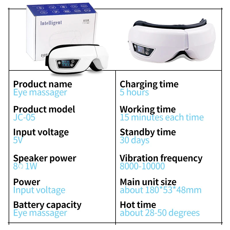 Instrumento de massagem ocular Vibração Airbag Pressão Compressa quente Massageador ocular Bluetooth Música Relax Fadiga Cuidados com os olhos Dobrável