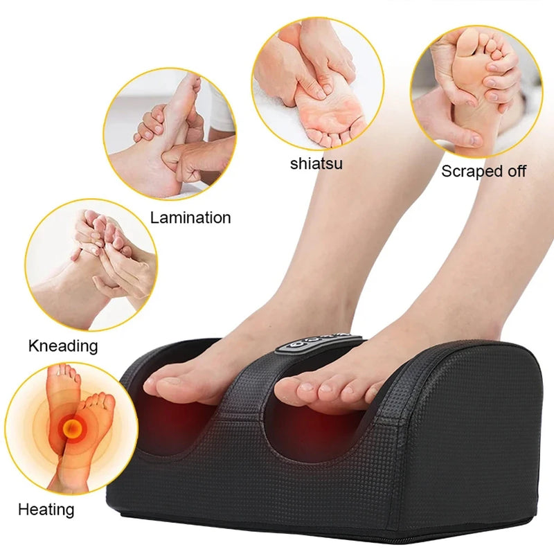 Massageador elétrico para pés Shiatsu Amassar Tecido profundo Relaxar Rolo aquecido Alívio da dor na panturrilha Fadiga Músculos Vibrador Máquina Saúde