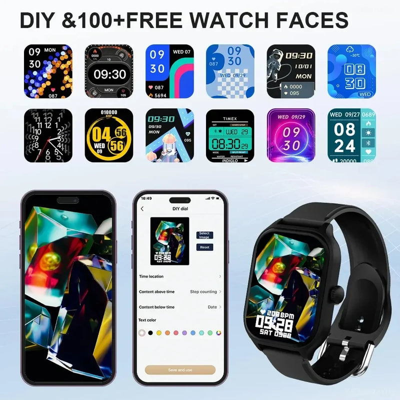 H9 Smart Watch com HD Display para Homens e Mulheres, Resposta, Fazer Chamada, Mensagem, Visualização, Modos Esportivos, Dial DIY, Previsão do Tempo, 2,01 polegadas, 2024