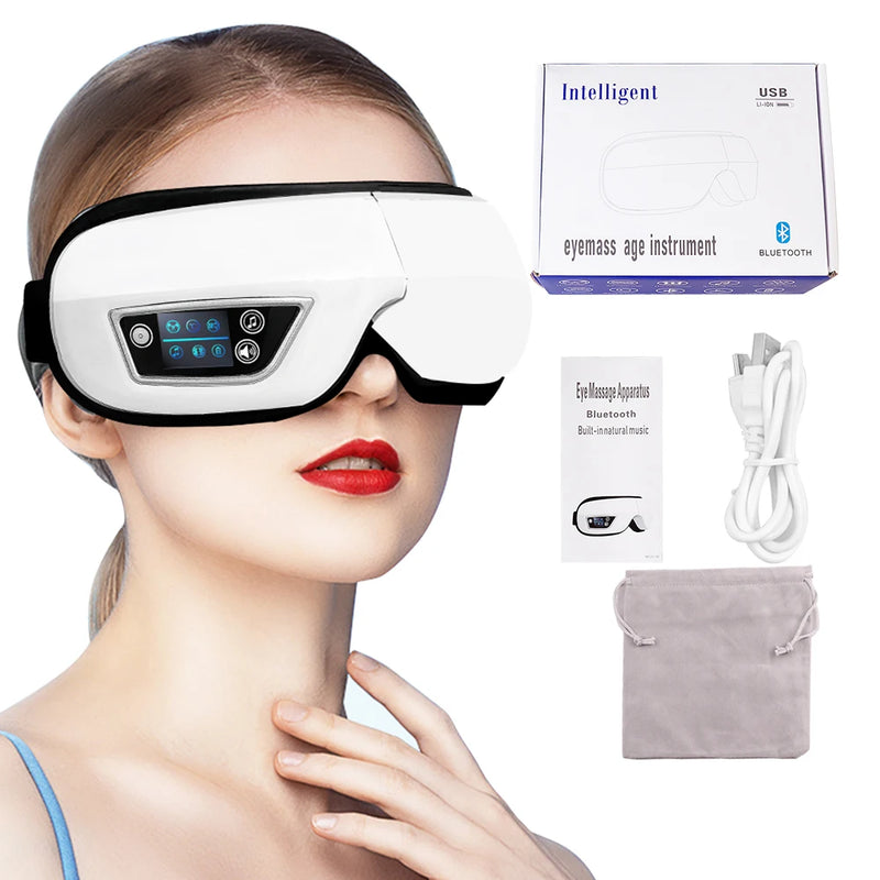 Instrumento de massagem ocular Vibração Airbag Pressão Compressa quente Massageador ocular Bluetooth Música Relax Fadiga Cuidados com os olhos Dobrável