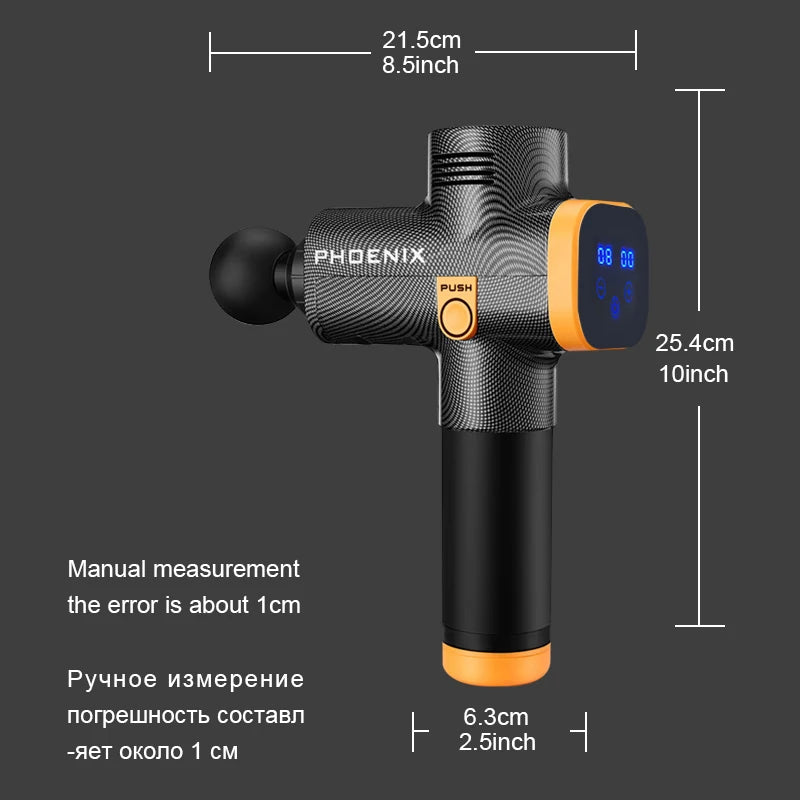 Phoenix A2 Massagem Pistola Relaxamento Muscular Massageador de Tecido Profundo Vibrador Dinâmico Costas Portátil Display Portátil Pistola de Massagem de Fáscia