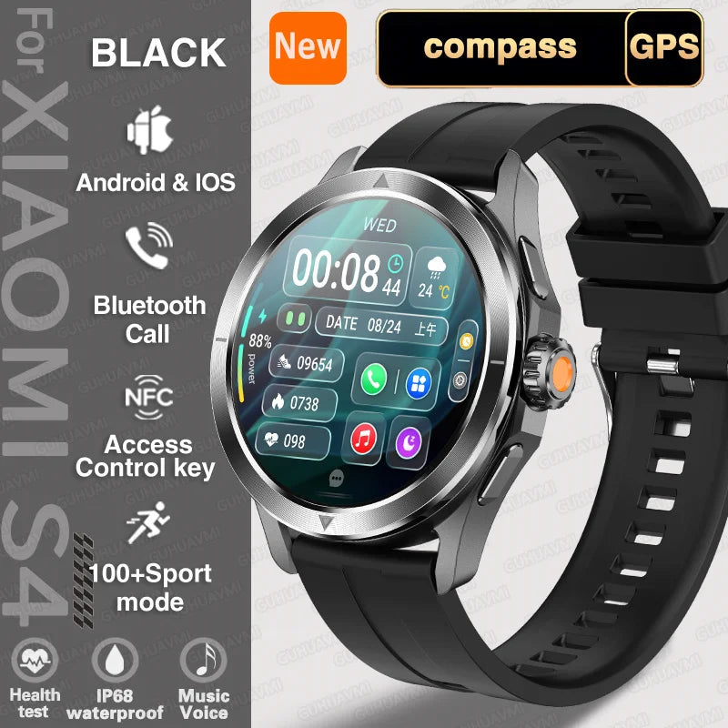 Relogio Funções xiaomi s4 ultra esportes ao ar livre relógio inteligente masculino tela amoled nfc gps bússola freqüência cardíaca à prova dwaterproof água bluetooth chamada smartwatch