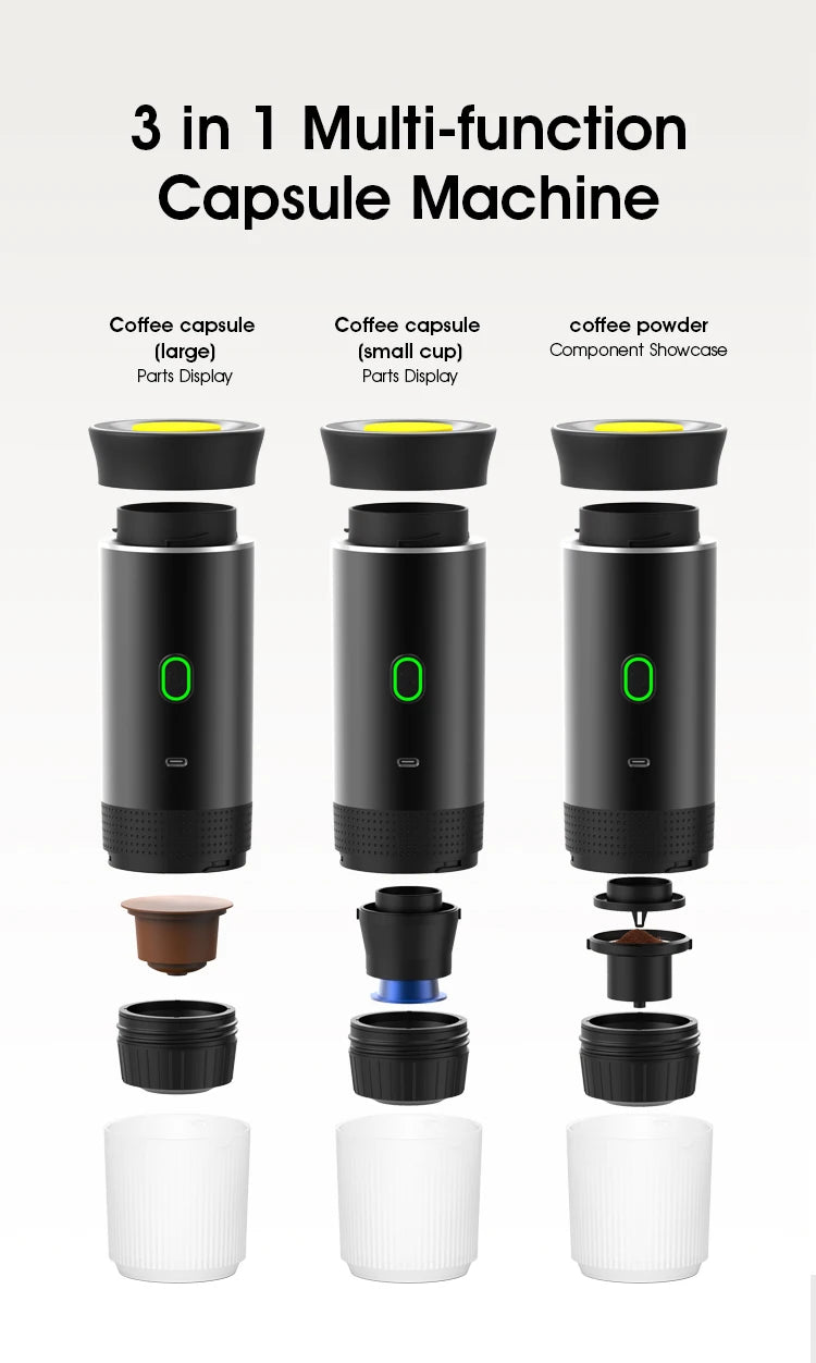 Máquina de café expresso portátil elétrica sem fio para carro e casa acampamento cafeteira 3-em-1 cápsula em pó viagem cafeteira